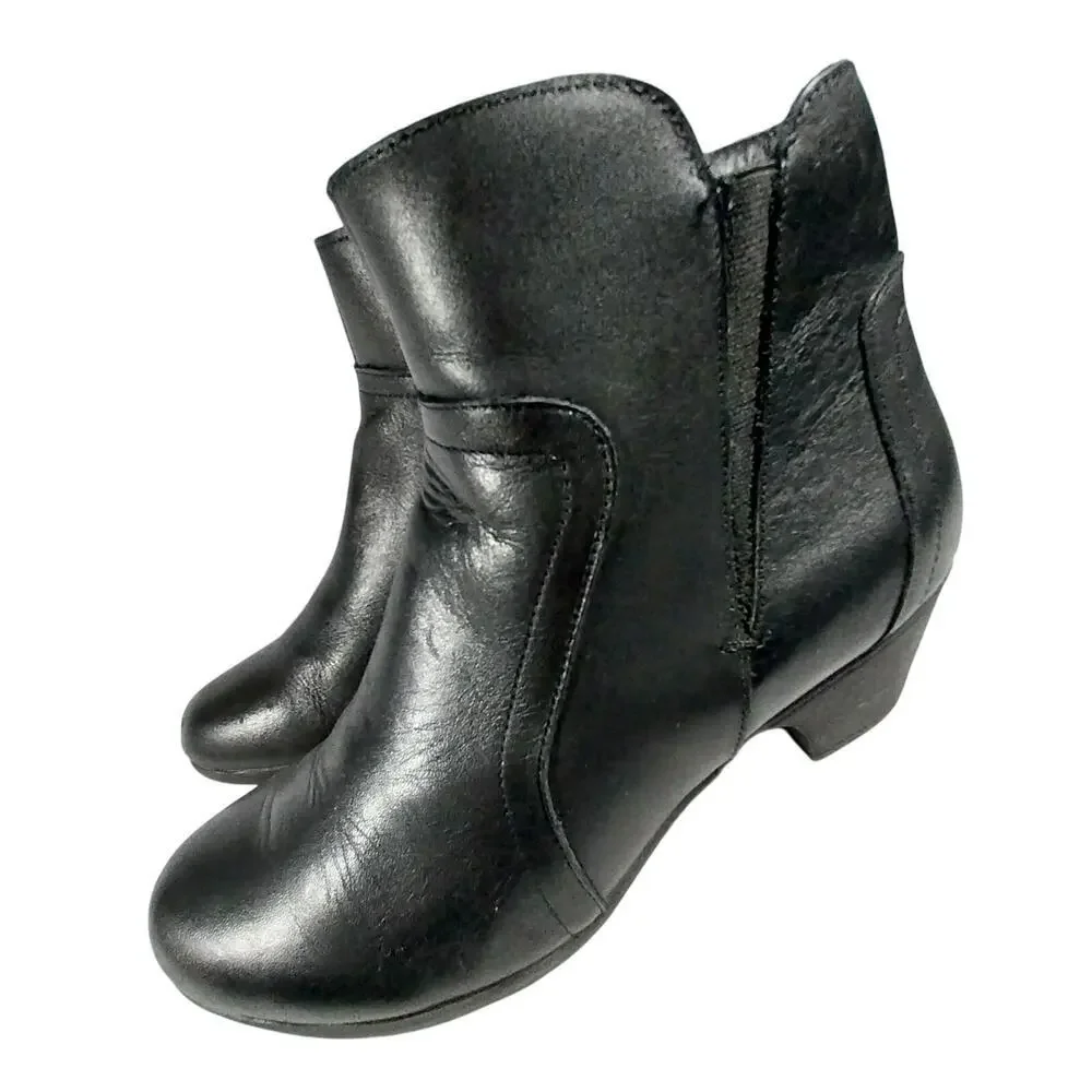 ABELLA! RONDA BLACK GENUINE LEATHER CHUNKY HEEL, RU BER SOLE ANKLE BOOTS!SZ 7.5M